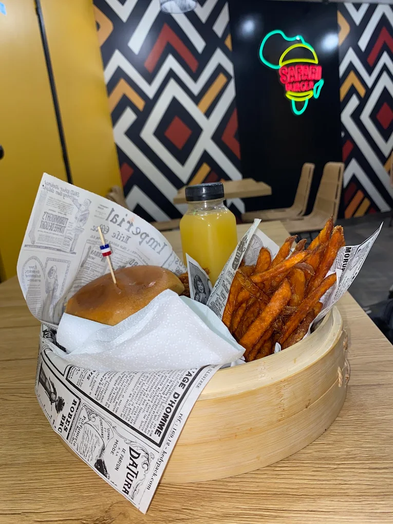 Plateau Safari Burger : burger, patate douce et gingembre maison